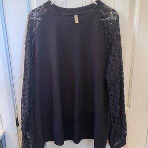 Lace sleeve waffle knit shirt